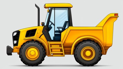 Yellow Tractor Dumper Side View Illustration