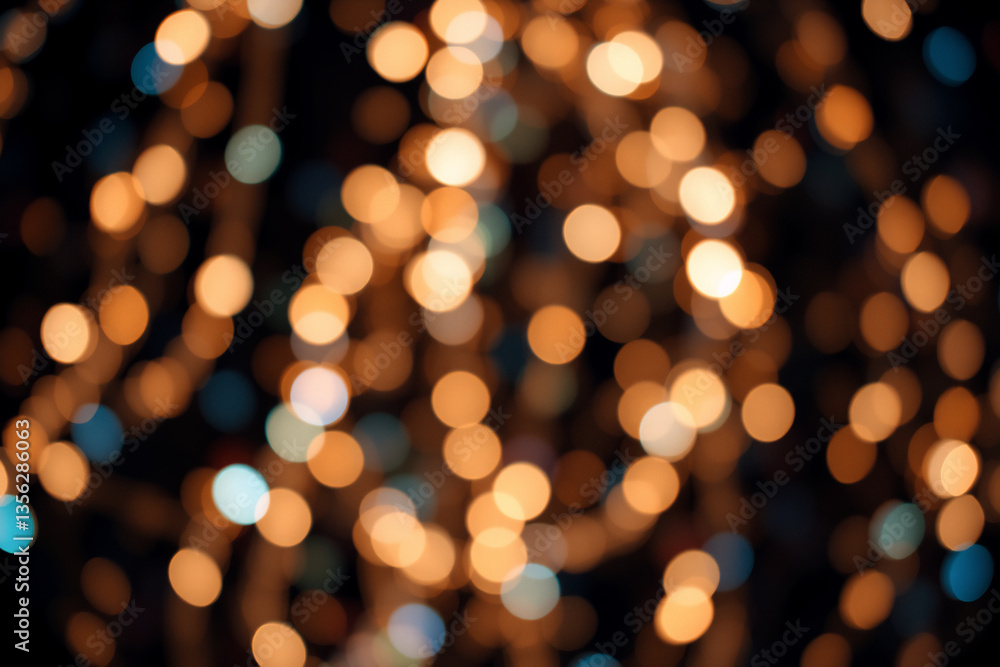 Poster blurred golden lights create a warm, festive and abstract background. the soft focus and bokeh effec