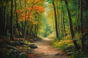 Obraz premium Autumn Path Through the Woodland