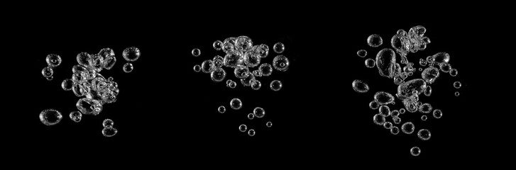 Underwater bubbles, Underwater oxygen design concept, Small water drops underwater, On black...