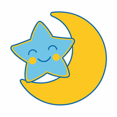 A cute yellow fish with a happy smile swims under a cartoon sun in a vector art illustration