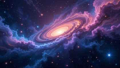 Obraz premium Vibrant Cosmic Galaxy with Swirling Nebula and Glowing Stars – Fantasy Space Art