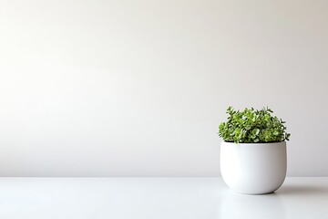 Fototapeta premium Minimalist plant in white pot on white table