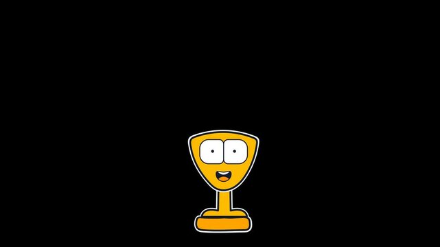Looped 2D animation of a trophy being tossed landing and celebrating with confetti transparent background alpha channel