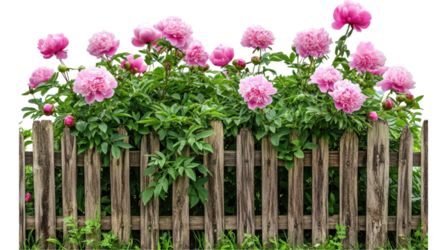 peonies bush on garden isolated on white background, seamless