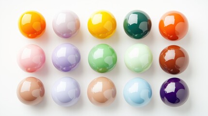 Colorful assortment of glossy paint spheres, vibrant art supplies, creative hobby, interior design inspiration, DIY projects, artistic expression, home decor ideas.