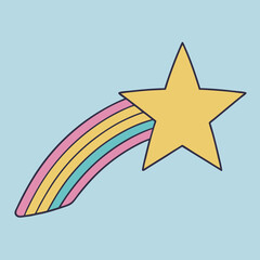 Obraz premium A bright golden star icon with rainbow colors, a 3D vector celebration symbol