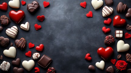 Valentine's Day chocolate hearts frame.