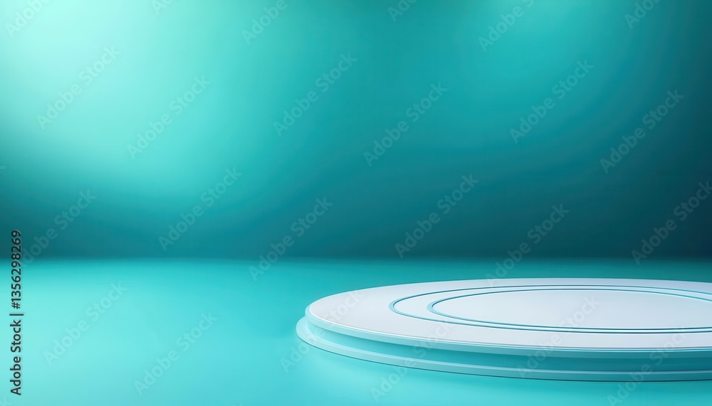 Aufkleber minimalist turquoise studio backdrop with a circular platform for presentations.