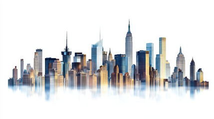 City skyline isolated on a white background, a clipart illustration in a flat style with simple lines and shapes