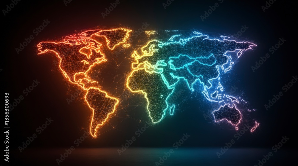Poster vibrant global network concept with glowing lines representing commerce and connectivity