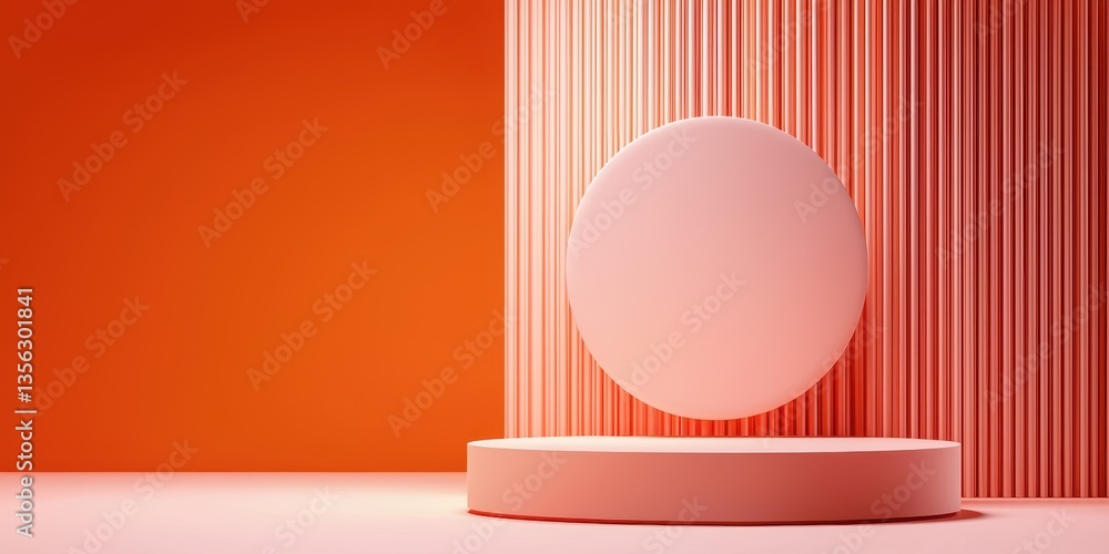 Poster minimalist design featuring a floating round object against a vibrant orange background.