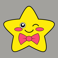 "Winking Star Vector Art – Cute Bowtie & Bright Yellow Design"