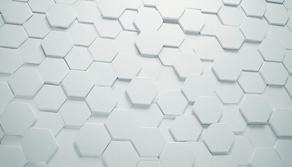 Fototapeta premium Hexagon Pattern: A captivating pattern of white geometric hexagon tiles forms a seamless, textured surface, perfect for modern design applications.