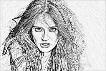 portrait of a young woman in pencil sketch drawing