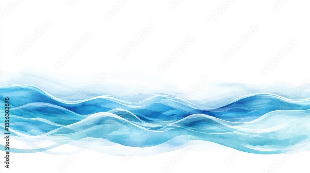 Poster a serene abstract representation of flowing water waves in varying shades of blue, creating a calm a