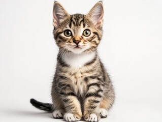 Fototapeta premium Cute tabby kitten sitting upright