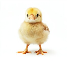 A cute little yellow chick  standing on two legs  