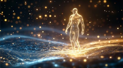 Obraz premium interdimensional being made of liquid metal and dark energy, shifting between physical forms as it walks across the surface of a pulsar