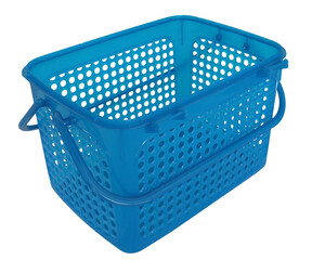 Blue hand held Shopping Basket with plastic handle in isolated on transparent background