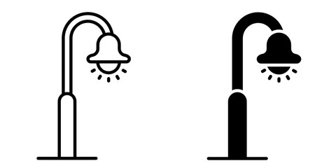 Street lamp editable stroke outline icon isolated on white background flat vector illustration, black outline, Pixel perfect