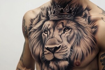 hyper realistic Images Lion with Crown A majestic lions face tattoo