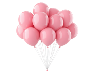 Pink balloons float cheerfully at a birthday celebration on a transparent background, cut out