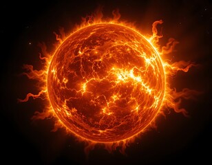 Fototapeta premium Fiery Sun with Intense Solar Flares and Burning Plasma Surface