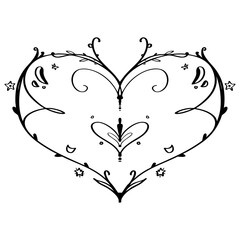 Delicate vector heart - black doodle line art.