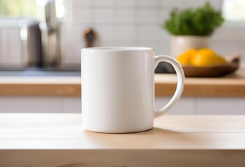 Obraz premium Blank white mug mockup with blur background
