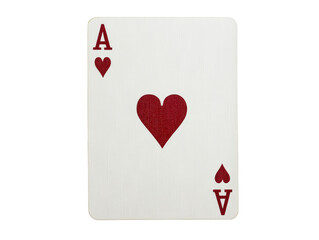 Playing card featuring ace of hearts in a simple design on a transparent background, cut out
