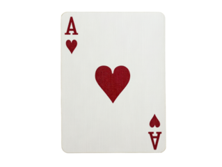 Playing card featuring ace of hearts in a simple design on a transparent background, cut out