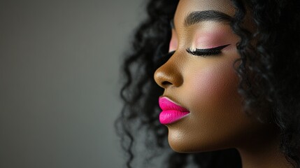 Striking portrait of a model with vibrant pink lips, capturing bold elegance and modern allure.