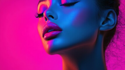 Striking portrait of a model with vibrant pink lips, capturing bold elegance and modern allure.