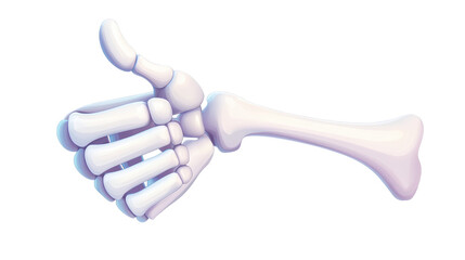 Cartoon skeleton hand is shown with a thumbs up gesture isolated on white or transparent background, png clipart, design element. Easy to place on any other background.