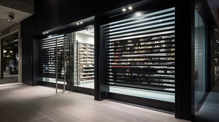 Modern Shoe Store Exterior at Night, Elegant Retail Design with Display Window