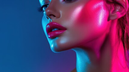 Striking portrait of a model with vibrant pink lips, capturing bold elegance and modern allure.
