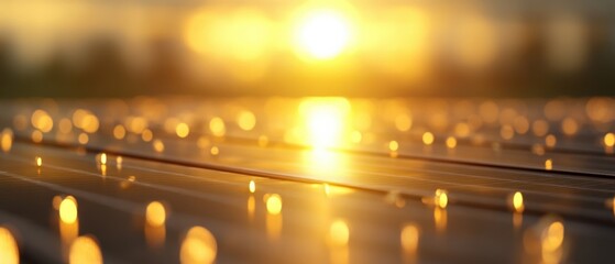 Solar panels glowing at sunset