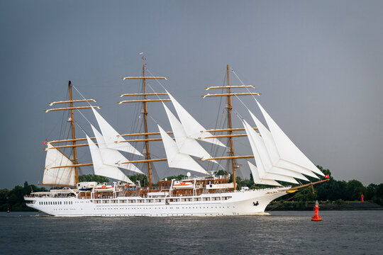 Sailing ship on the Elbe river in Hamburg, Germany