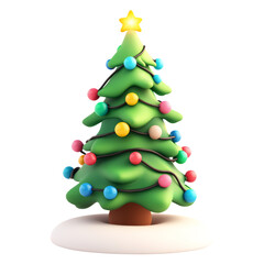 3D Icon of a Christmas Tree with Colorful Lights Isolated on a Transparent Background