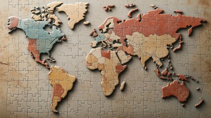 World Map Puzzle Image with Missing Pieces in High Fidelity Detail and Gigapixel Resolution