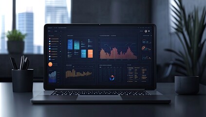 Modern laptop displaying financial data dashboards (1)