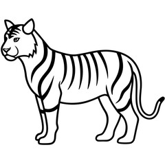 tiger silhouette vector black outline, white background. simple lines,  no facial details 