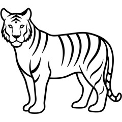 Obraz premium tiger silhouette vector black outline, white background. simple lines, no facial details 