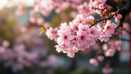 a close-up shot of beatiful pink cherry blossoms on a branch