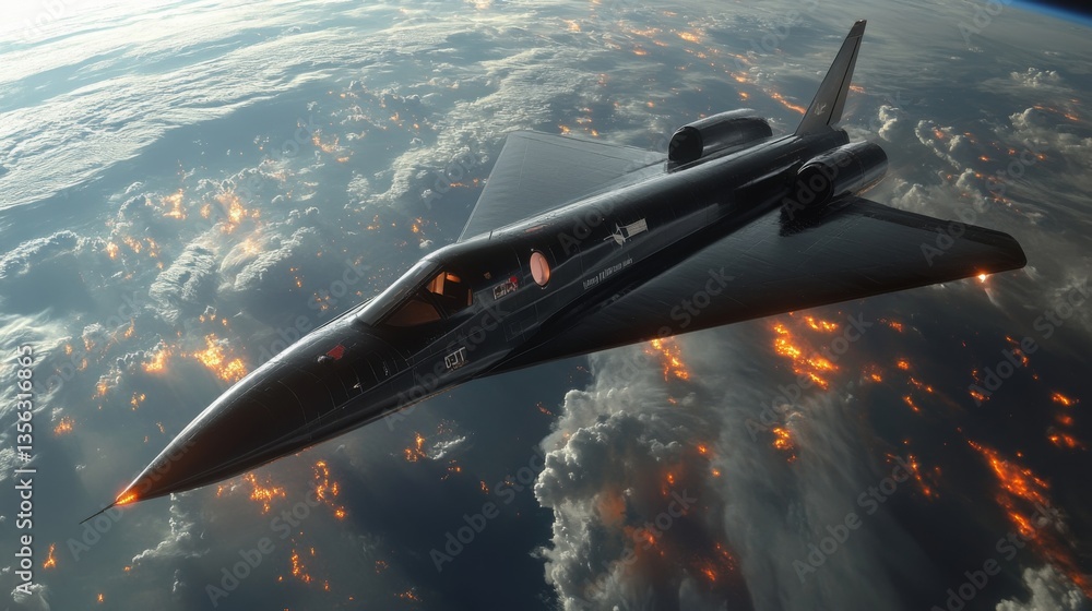 Poster a state of the art spaceplane in hypersonic flight above earth, showcases advanced propulsion and ai