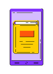 Smartphone with book. Digital library concept.