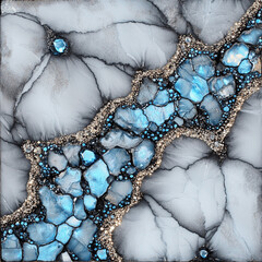 granite with shimmering aquamarine gems and opal cracks