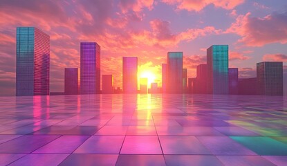 Sunrise over a futuristic city
