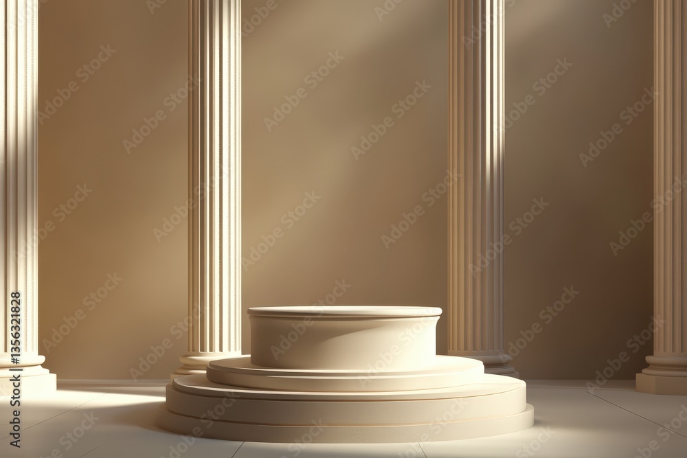 Poster a classical stage setting featuring columns and a pedestal